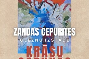 Afišā ierakstīta informācija par Zandas Cepurītes gleznu izstādi "Krāsu sarunas", attēlojot abstraktu gleznu spilgtos oranžos, zilos un baltos toņos. Izstāde notiks Salas Tautas namā no 02.02. līdz 27.02. Tikšanās ar izstādes autori Zandu Cepurīti ir paredzēta 26.02. plkst. 18.00. Ieeja bez maksas.