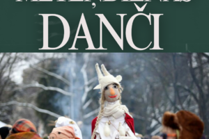 Plakāts, kas aicina uz Meteņdienas Dančiem Dignājas skolas zālē 12. februārī plkst. 19.00. Attēlā redzama liela, tradicionāla Metenīša lelle ar sarkanu apmetni un baltu galvassegu, ieskauta cilvēkos svētku tērpos. Pasākumā piedalās folkloras kopa “Dignojīši”, kapela “Digna” un ciemiņi, ieeja bez maksas.