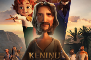 Animācijas filmas plakāts, kurā centrā ir vīrietis ar bārdu un gariem matiem, izstieptām rokām, apkārt redzami citi animēti varoņi: vīrietis tumšā uzvalkā, sieviete ar kaķi un zēns ar zobenu. Fonā tuksnešaina ainava ar kalniem un palmām, kā arī senatnīgas ēkas. Plakāta virsraksts ir "ĶĒNIŅU ĶĒNIŅŠ", apakšvirsraksts "ČĀRLZA DIKENSA STĀSTS". Augšpusē norādīti aktieri: Kenneth Branagh, Uma Thurman, Mark Hamill, Pierce Brosnan, Roman Griffin Davis, Forest Whitaker, Ben Kingsley, Oscar Isaac. Apakšējā daļā teksts: "4. JŪNIJĀ PLKST. 17.00 BIRŽU TAUTAS NAMĀ IEEJAS MAKSA: 3,- EUR". Augšā kreisajā stūrī "JĒKABPILS NOVADA KULTŪRAS PĀRVALDE", apakšā labajā stūrī "2026".