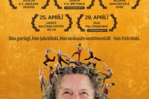 Dzeltenīgi oranžs plakāts ar virsrakstu "DZIRNĀM 40. TIKAI HĪTI.". Centrā attēlots smaidošs vīrietis ar sirmiem, lokainiem matiem, no kuriem izvirzās daudzi dejotāji dažādās dinamiskās pozās. Uz plakāta redzami šādi koncertu datumi un vietas: "4. APRĪLĪ SIGULDĀ K.C. SIGULDAS DEVONS", "11. APRĪLĪ LIEPĀJĀ K.N. VIKTORIJA STĀVKONCERTS", "17. APRĪLĪ RĒZEKNĒ KONCERTZĀLĒ GORS", "25. APRĪLĪ VIESĪTĒ KULTŪRAS CENTRĀ SĒLIJA", "29. APRĪLĪ RĪGĀ PALLADIUM RIGA STĀVKONCERTS". Zem datumiem ir teksts: "Būs garšīgi, būs jutekliski, būs nedaudz sentimentāli – būs Dzīrniski.". Kreisajā apakšējā stūrī ir logo ar tekstu "DZIRNAS AGRA DANILEVIČA DEJU GRUPA", bet labajā apakšējā stūrī "BIĻETES BIĻEŠU PARADĪZE".